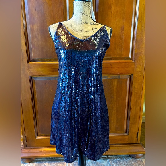 Allegra K Medium Navy Blue Sequined Cocktail MiniDress - Picture 3 of 8